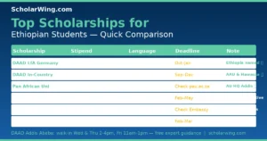 Top 6 scholarships comparison table — country flag