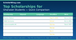 Top 6 scholarships comparison table