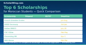 Top 6 scholarships comparison table with country flag