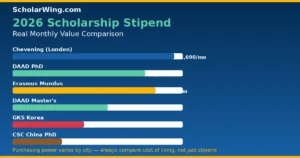 Comparison matrix — 6 scholarships (Chevening, DAAD, CSC, GKS, Erasmus, Turkiye)