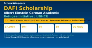 DAFI β Albert Einstein German Academic Refugee Initiative | 27,200+ Scholars Since 1992 | 50+ Countries | For Recognized Refugees | Undergraduate in Country of Asylum | Apply Through UNHCR Country Office
