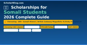 Scholarships for Somali Students 2026 — Chevening (100+ Alumni!), IsDB LDMC Priority, Türkiye YTB-IsDB, DAFI UNHCR, Egyptian Al-Azhar, DAAD, China, Korea & More