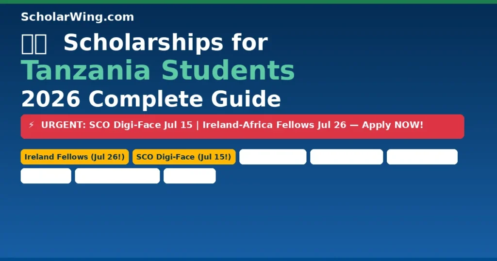 Scholarships for Tanzania Students 2026 — Ireland Fellows (July 26!), SCO Digi-Face (July 15!), Chevening, Commonwealth, DAAD, China, Korea & More