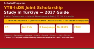 YTB-IsDB Joint Scholarship 2027 — Study in Türkiye | 57 OIC Countries + Muslim Communities | Monthly Stipend + Accommodation + Tuition + Turkish Language Year + Flights | ⚠ Bachelor's = Loan | Master's/PhD = Full Grant | Apply January-February