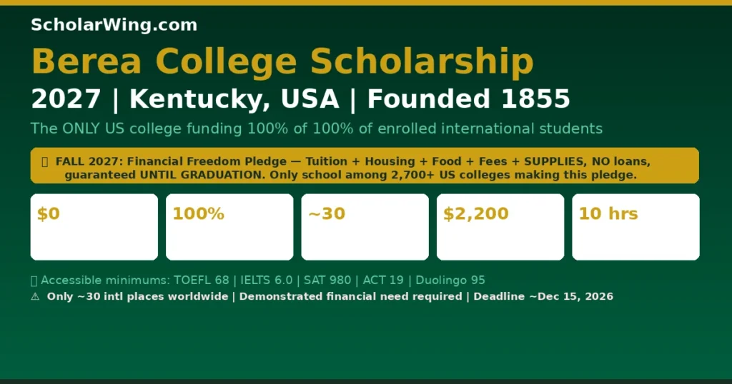 Berea College Scholarship 2027 | Berea, Kentucky, USA | Founded 1855