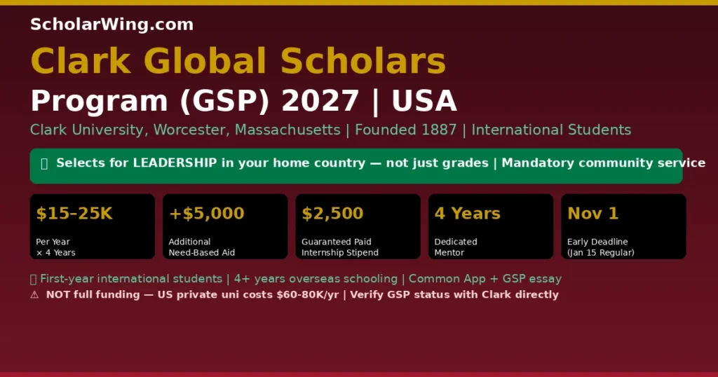 Clark Global Scholars Program 2027 | Clark University, Worcester, MA, USA