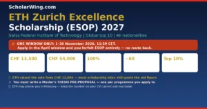 ETH Zurich Excellence Scholarship (ESOP) 2027 | Swiss Federal Institute of Technology — global top 10