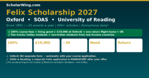 Felix Scholarship 2027 | University of Oxford • SOAS • University of Reading | Since 1991
