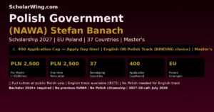 Poland NAWA Stefan Banach Scholarship 2027-28 | PLN 2,500/Month