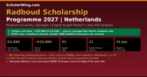 Radboud Scholarship Programme 2027 | Radboud University, Nijmegen, Netherlands | Tuition cut from ~€18,000 to €2,694