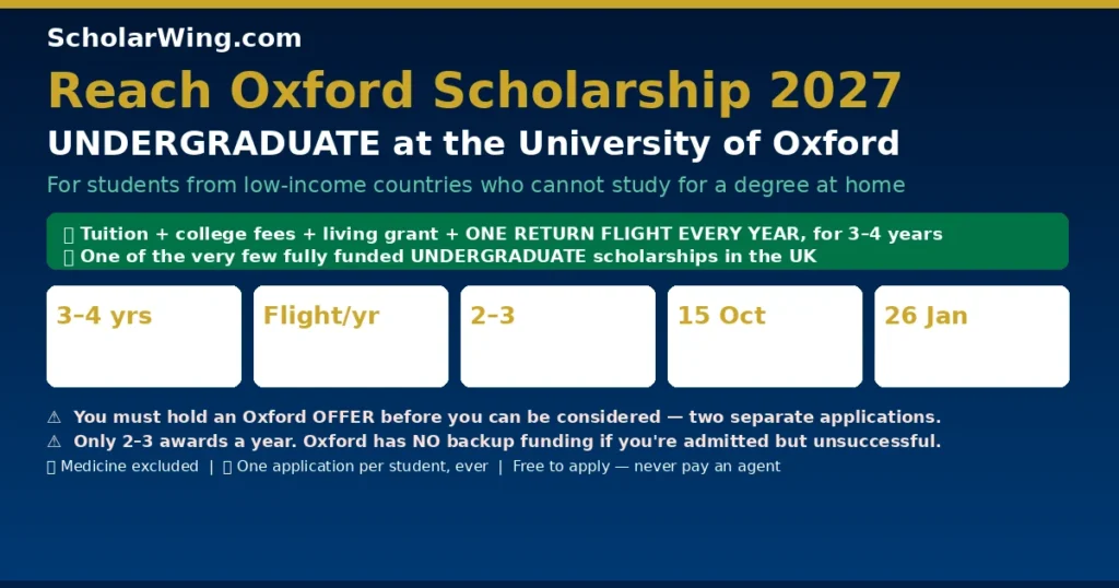 Reach Oxford Scholarship 2027 | University of Oxford | UNDERGRADUATE — rare for the UK