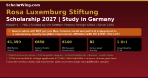 Rosa Luxemburg Stiftung Scholarship 2027 | Study in Germany | Master's €850/month • PhD €1,350/month + €100 research allowance