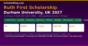 Ruth First Scholarship 2027 | Durham University, UK