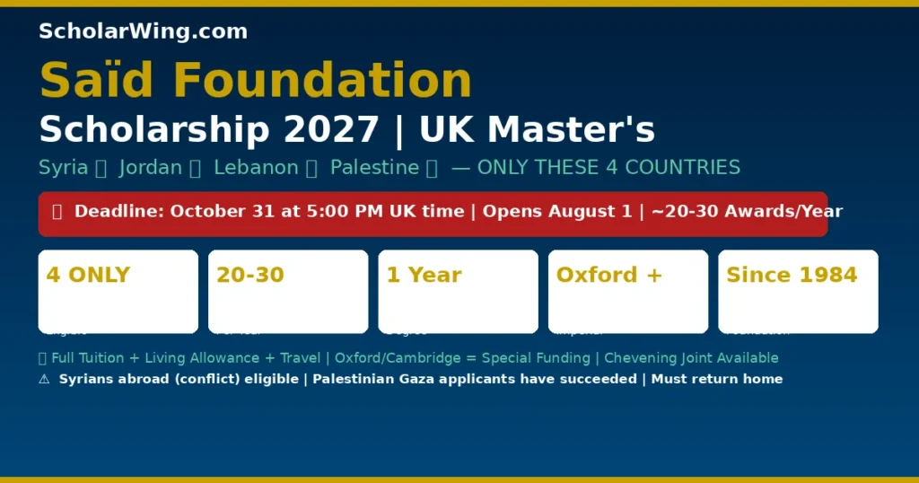 Saïd Foundation Scholarship 2027