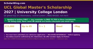 UCL Global Master's Scholarship 2027 | University College London — QS Top 10 | £15,000