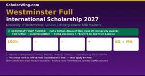 Westminster Full International Scholarship 2027 | University of Westminster, London