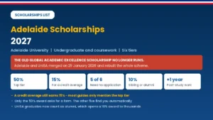 Adelaide University scholarship tiers 2027 from 50 per cent down to 10 per cent