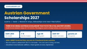 Austrian Government Scholarships 2027 overview with OeAD grant amounts and deadlines