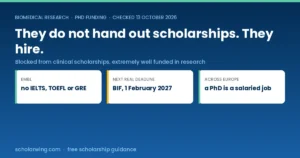 Biomedical research PhD funding routes that require no IELTS, TOEFL or GRE