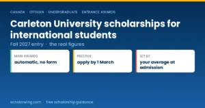 Carleton University entrance scholarships for international students — automatic, CAD 1,000 to 3,000 a year