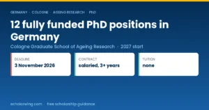 Up to 12 fully funded PhD positions at the Cologne Graduate School of Ageing Research, closing 3 November 2026