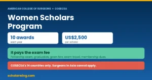 Hero graphic: 10 awards of US$2,500, women surgical trainees, COSECSA region only