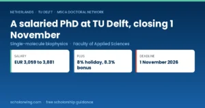 TU Delft salaried PhD position in single-molecule biophysics, deadline 1 November 2026