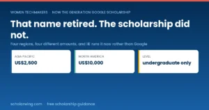 The Women Techmakers Scholars Program is now the Generation Google Scholarship, run in four regions by IIE
