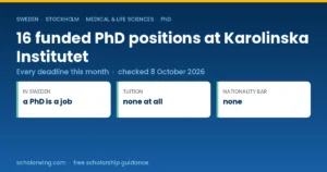 Sixteen funded PhD positions open at Karolinska Institutet, all closing in October 2026