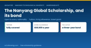 NTU Nanyang Global Scholarship covering tuition, a living allowance and travel grant in Singapore