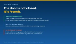 of post Hero graphic: the scholarship exists, the fees are modest, the gate is French