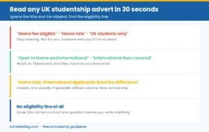 How to read a UK PhD studentship advert — find the eligibility line before anything else