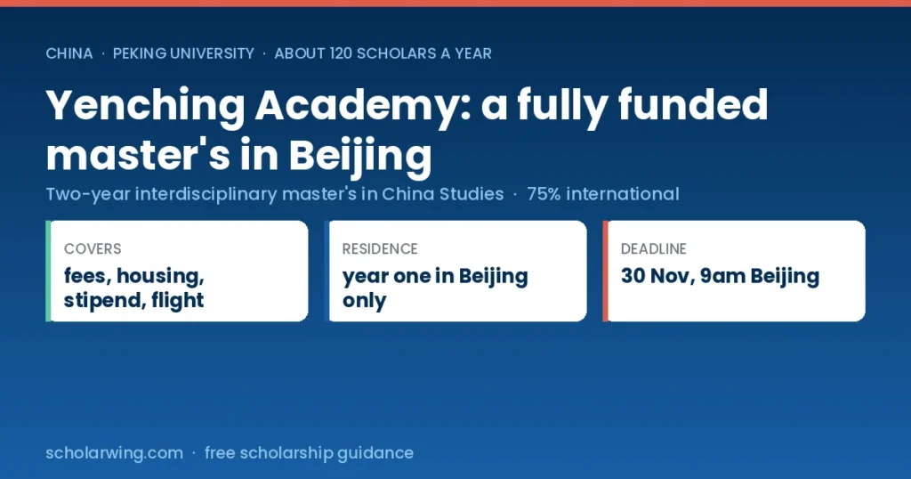 Yenching Academy fully funded two-year master's in China Studies at Peking University, deadline 30 November 2026